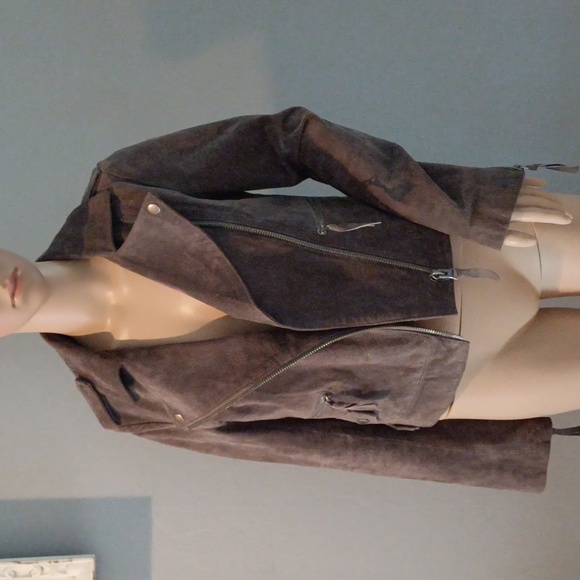 Asos Cloud grey suede biker jacket 0 XS - Picture 2 of 16